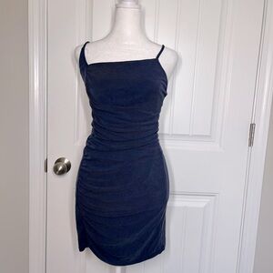 House of Harlow 1960 Asymmetrical Top Navy Blue Mini Dress with ruching